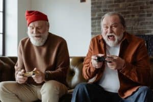 senior men play video games