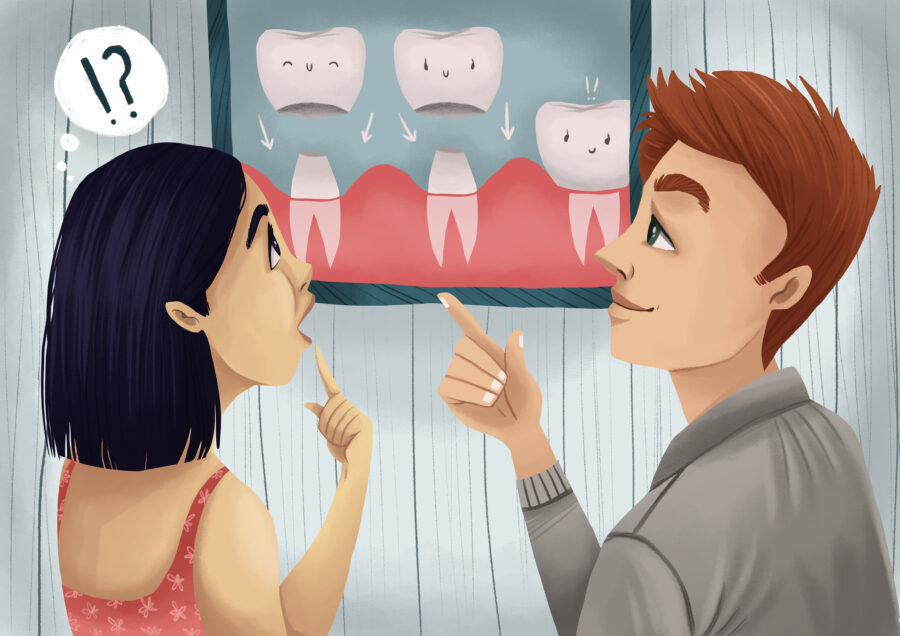 woman talking with dental provider about dental crowns