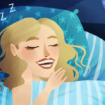 woman with a mouthguard nightguard sleeping at night to protect from bruxism teeth grinding